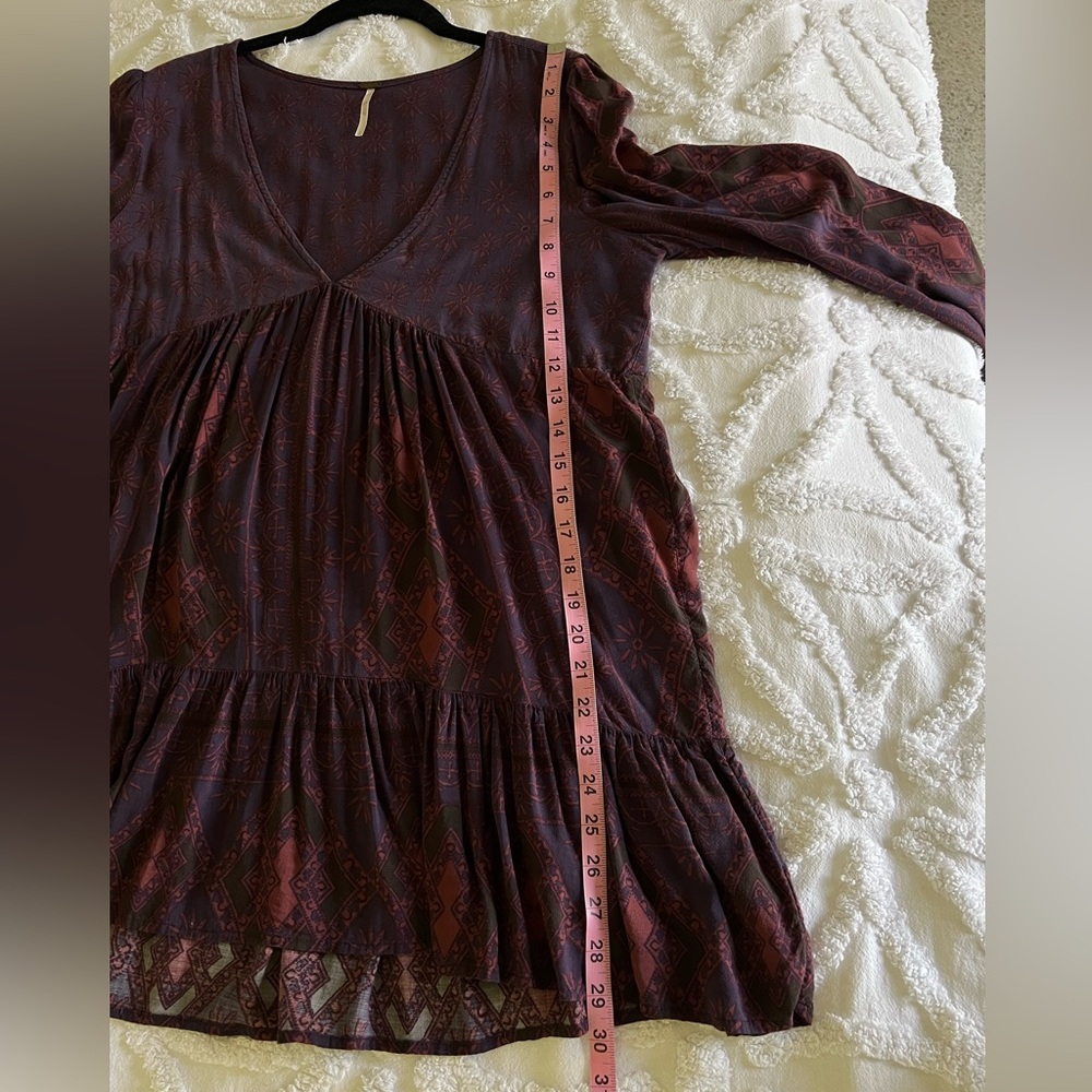 Free People Flowy Bohemian Purple Orchid Floral Tunic Mini Dress Size Small - Picture 12 of 15